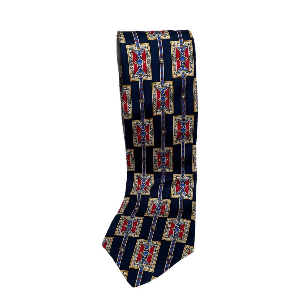 Mens blue, red and gold silk tie made in Italy preppy academia office